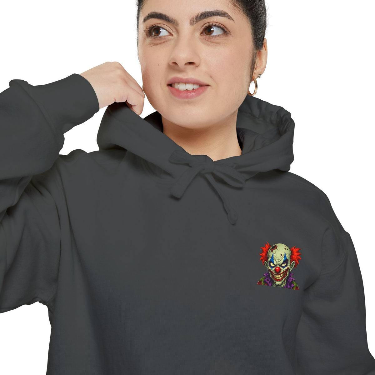 Graphic Hoodie — Colorful Floral Skull Chest Patch