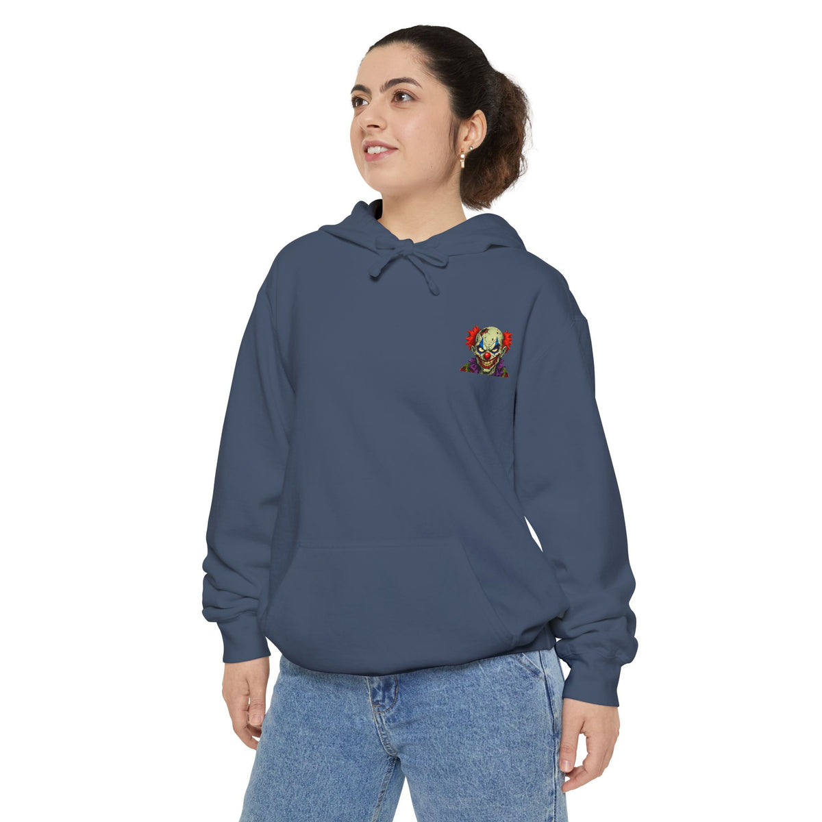 Graphic Hoodie — Colorful Floral Skull Chest Patch
