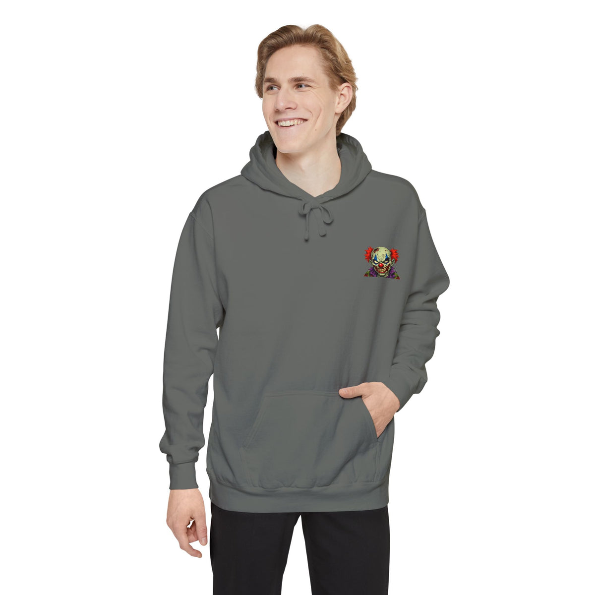 Graphic Hoodie — Colorful Floral Skull Chest Patch