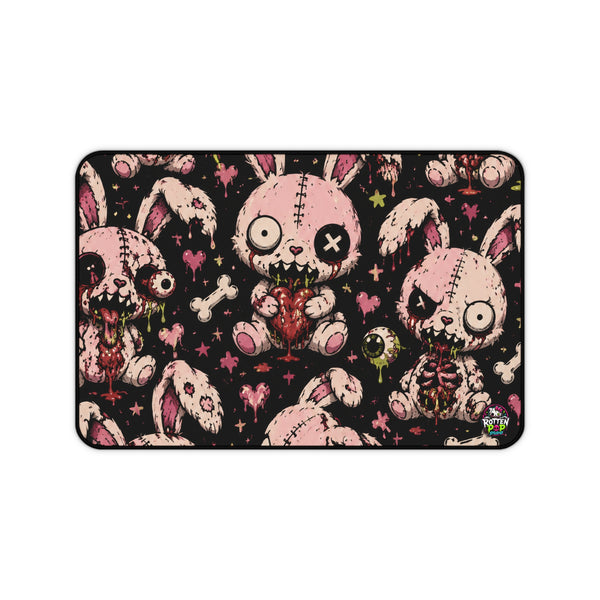 Gothic Cute Zombie Bunny Desk Mat — Pink Creepy Plush Gaming Mouse Pad