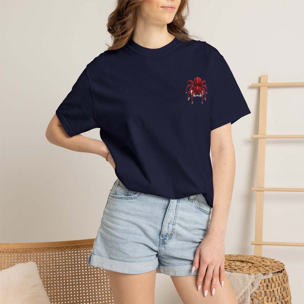 Red Tarantula Graphic T-Shirt — Creepy Spider Tee for Halloween & Goth Style