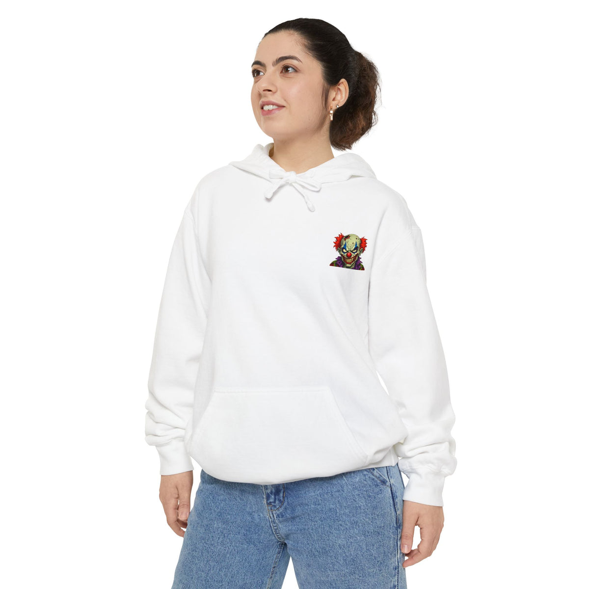 Graphic Hoodie — Colorful Floral Skull Chest Patch