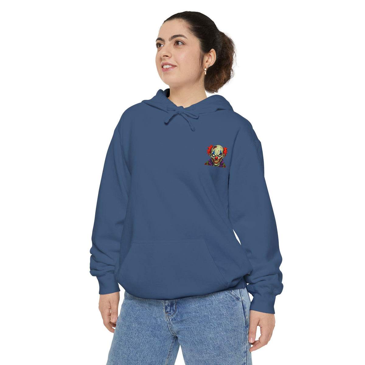 Graphic Hoodie — Colorful Floral Skull Chest Patch