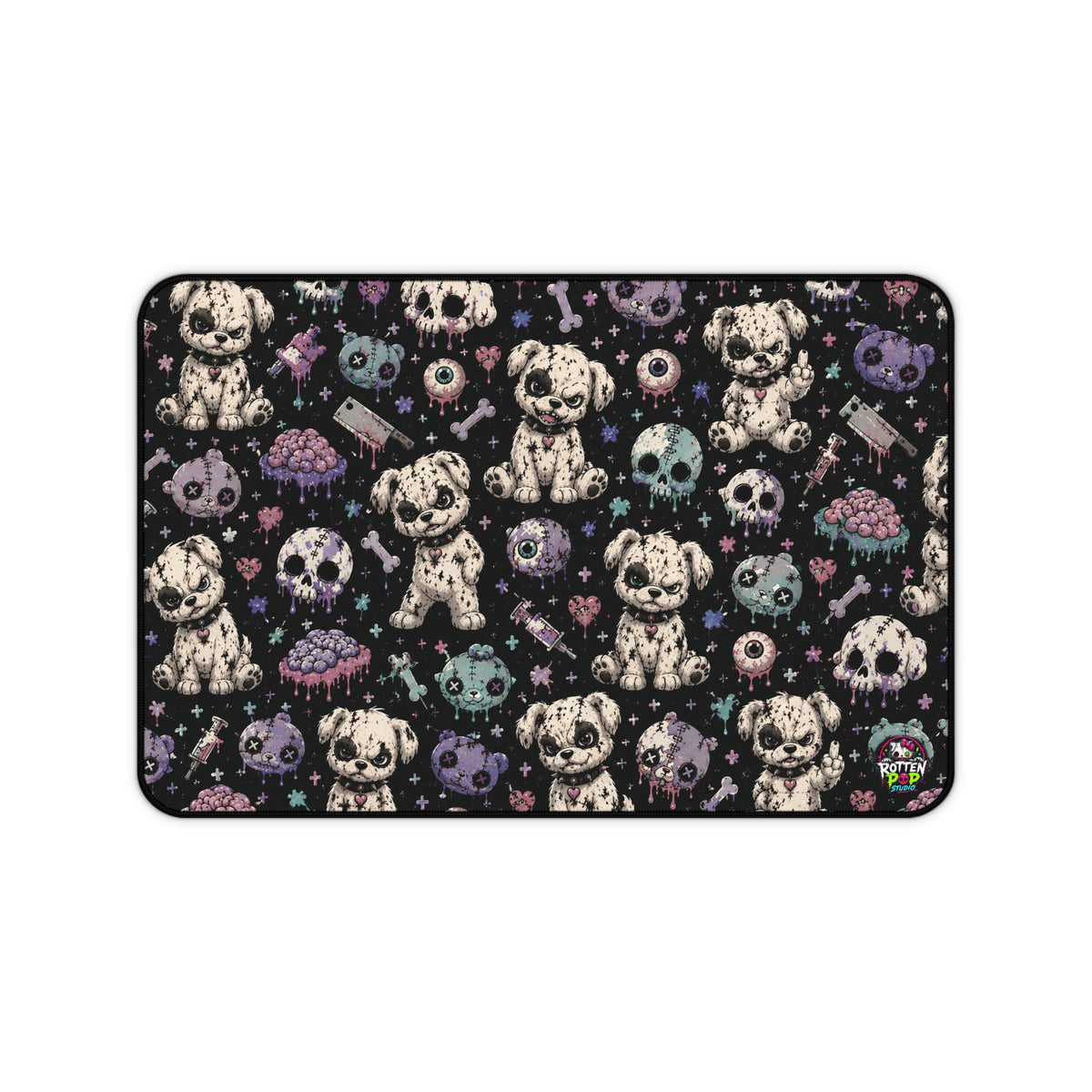 Spooky Cute Skull Puppy Desk Mat — Gothic Gaming Mouse Pad