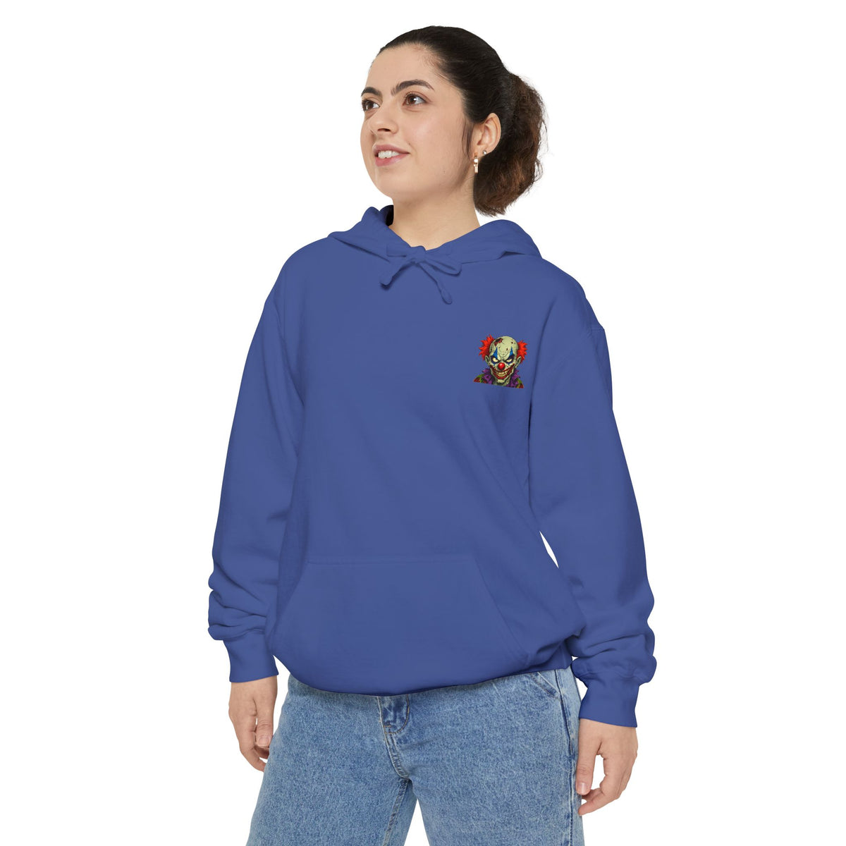 Graphic Hoodie — Colorful Floral Skull Chest Patch