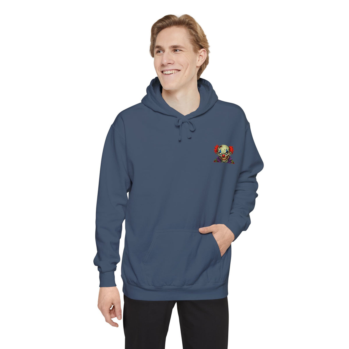 Graphic Hoodie — Colorful Floral Skull Chest Patch