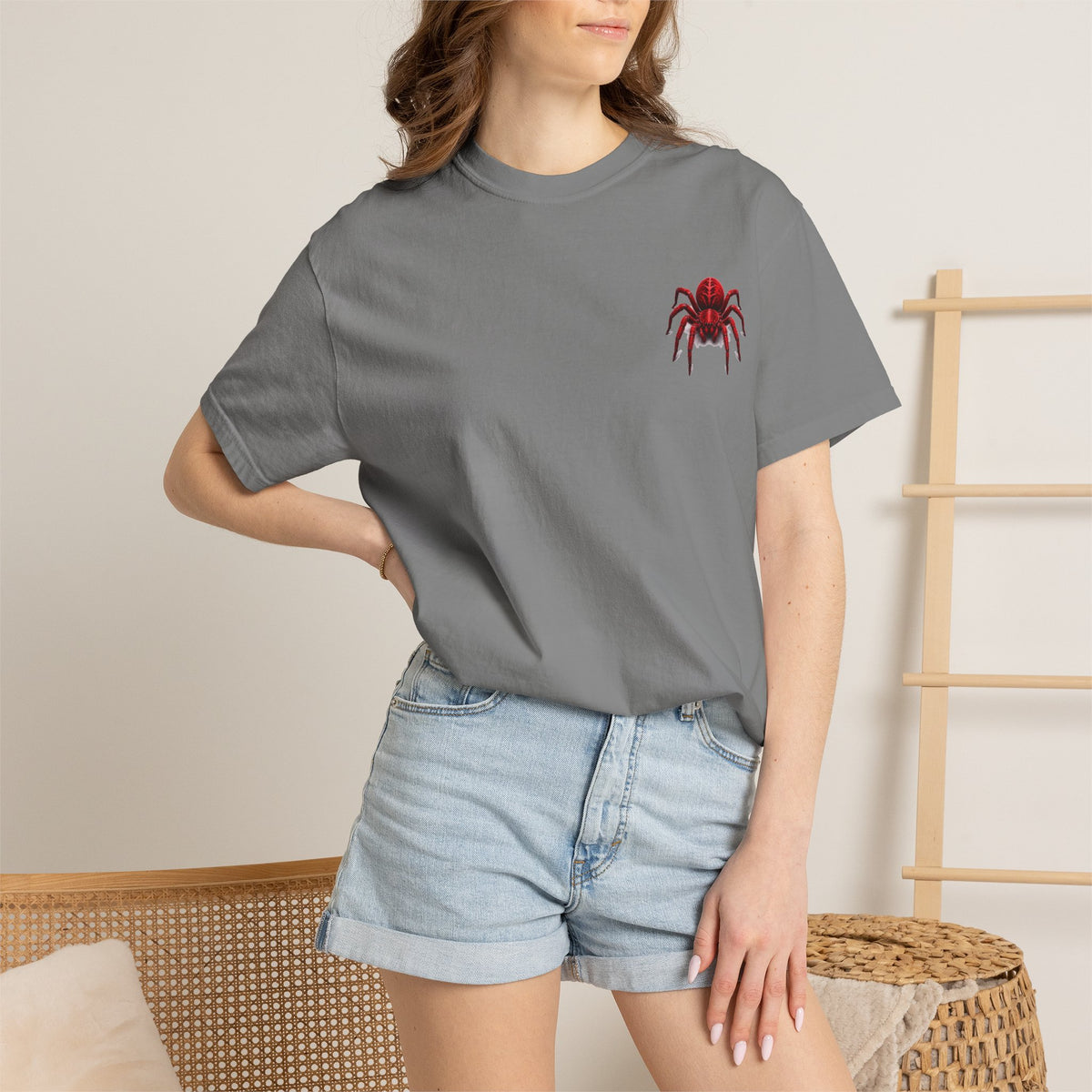 Red Tarantula Graphic T-Shirt — Creepy Spider Tee for Halloween & Goth Style