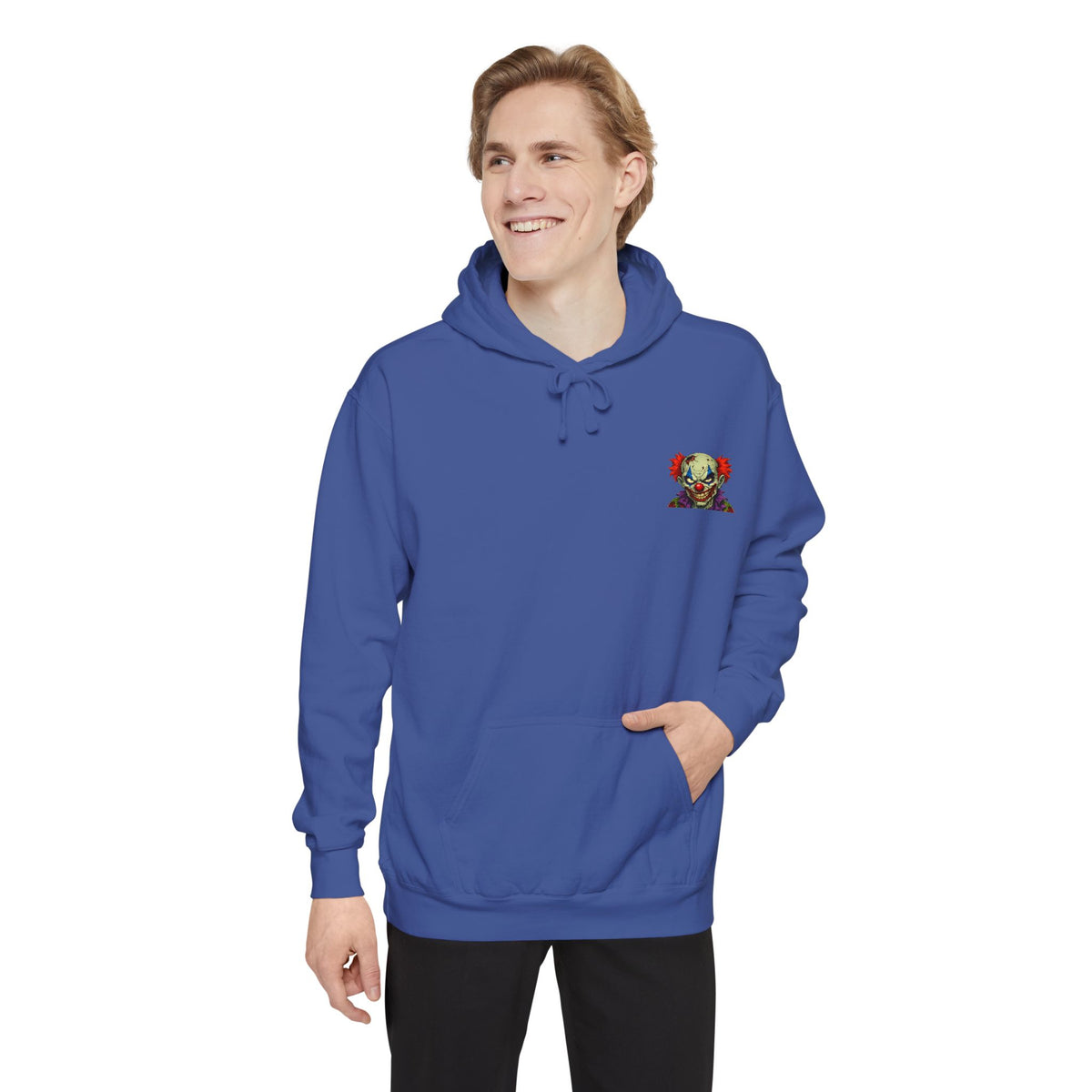 Graphic Hoodie — Colorful Floral Skull Chest Patch