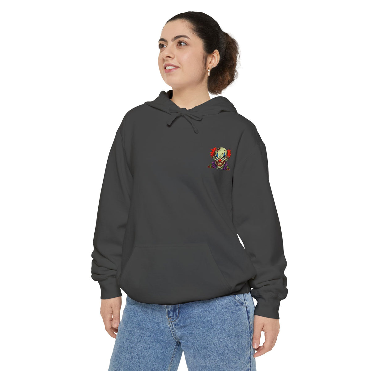 Graphic Hoodie — Colorful Floral Skull Chest Patch