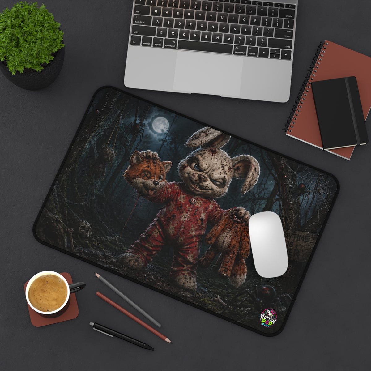 Horror Bunny Desk Mat — Creepy Forest Bunny with Masked Head Gaming Mouse Pad