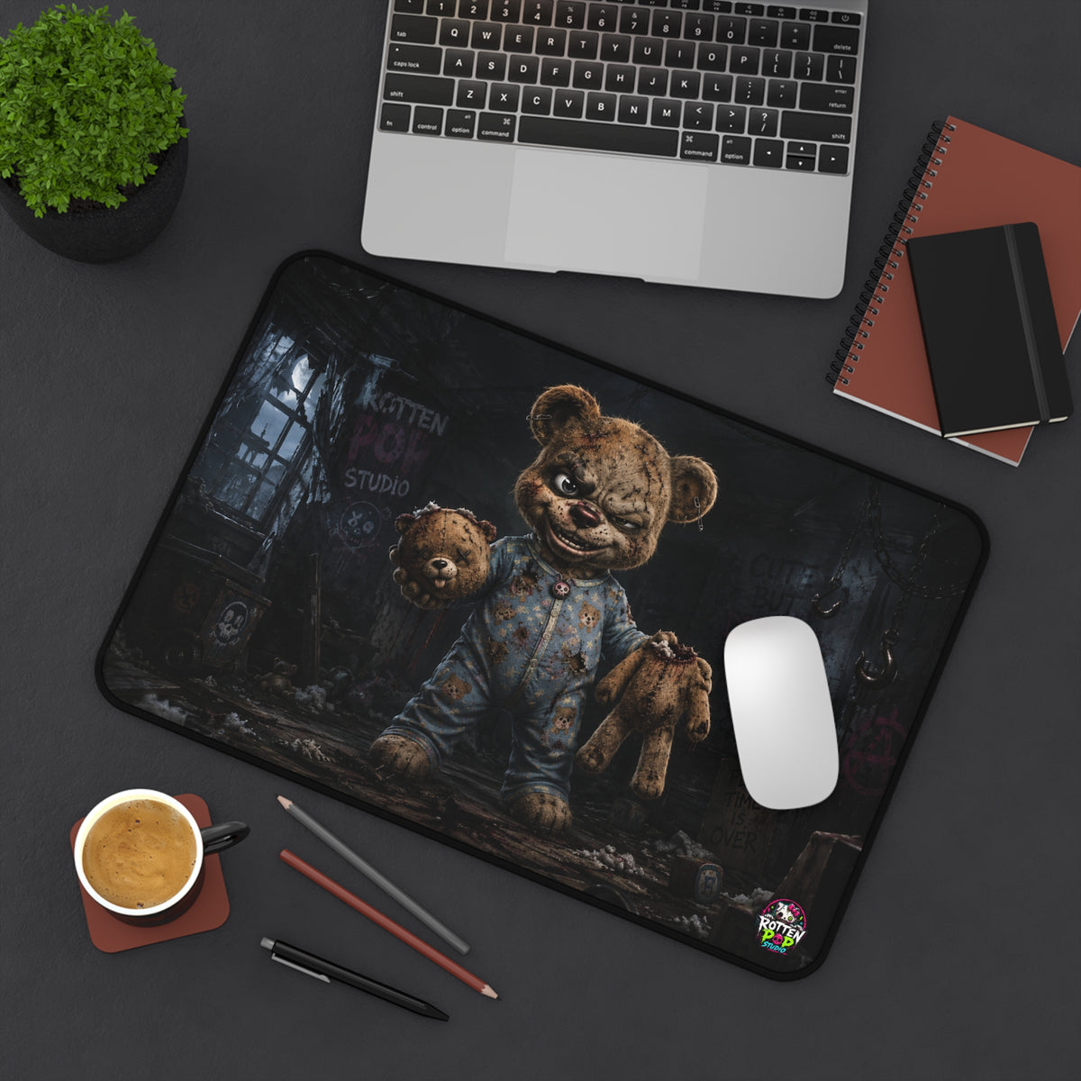 Creepy Teddy Desk Mat – Horror Gaming Mouse Pad with Scary Bear Design