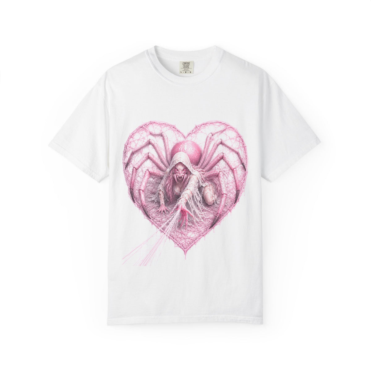 Spider Heart T‑Shirt — Pink Gothic Heart Illustration