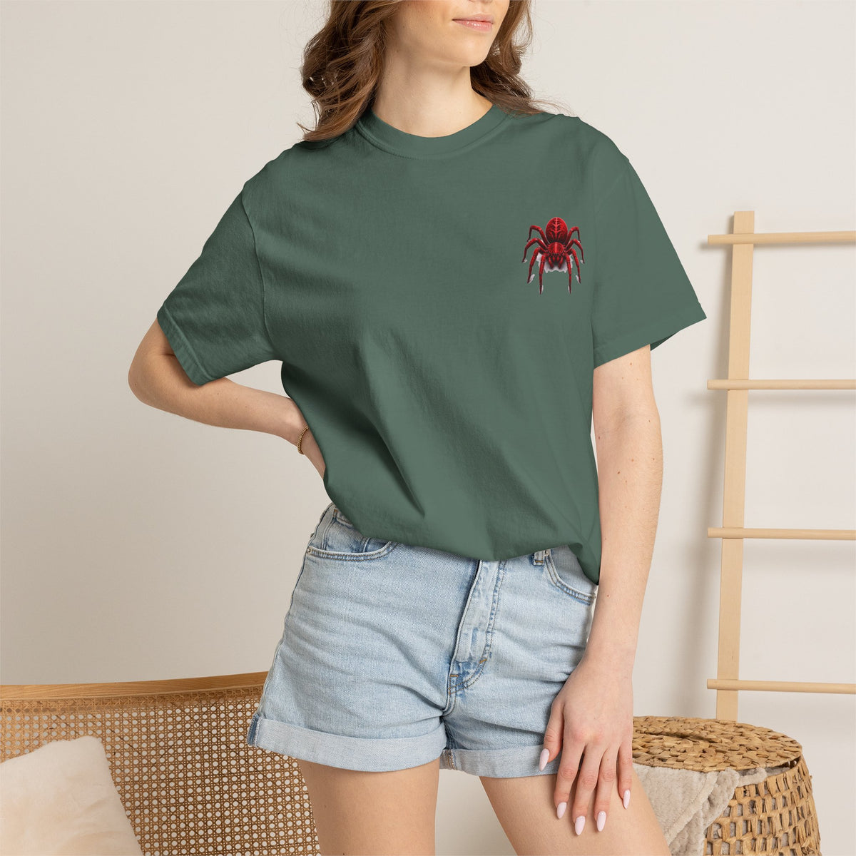 Red Tarantula Graphic T-Shirt — Creepy Spider Tee for Halloween & Goth Style