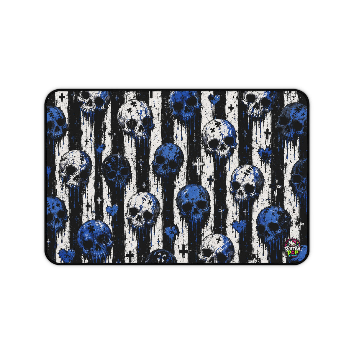 Blue Skull Pattern Desk Mat — Gothic Gamer Mouse Pad