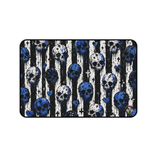 Blue Skull Pattern Desk Mat — Gothic Gamer Mouse Pad
