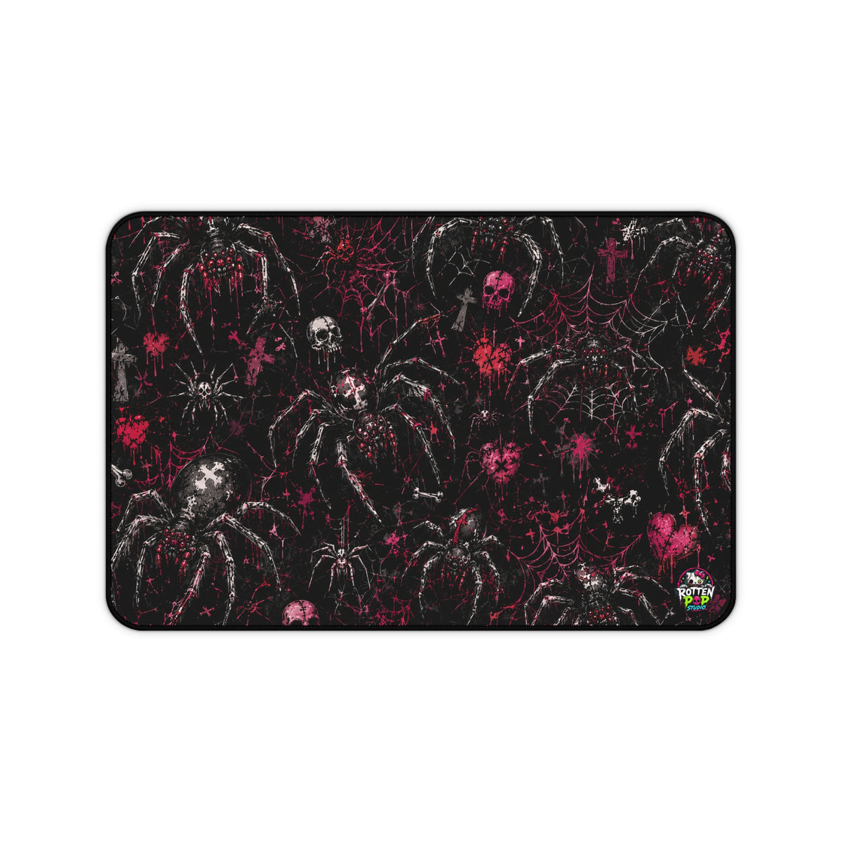 Gothic Spider Desk Mat — Dark Skull & Web Gaming Mouse Pad