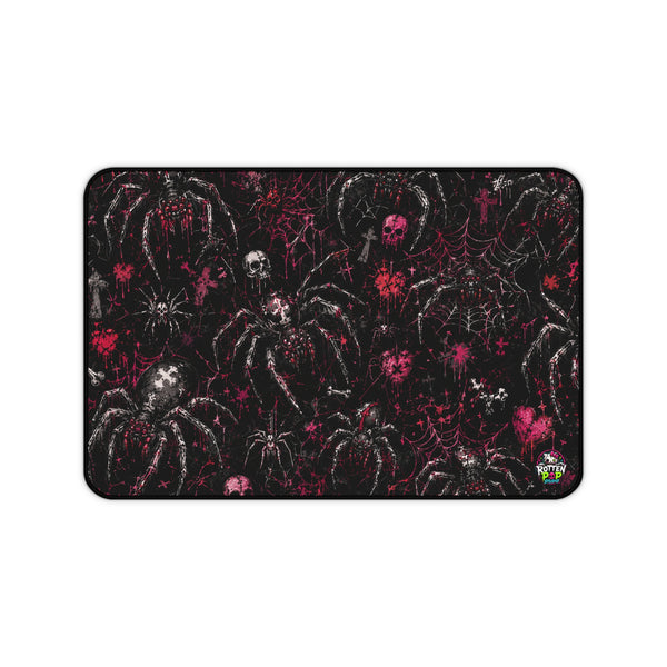 Gothic Spider Desk Mat — Dark Skull & Web Gaming Mouse Pad