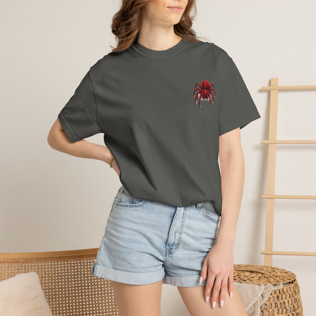 Red Tarantula Graphic T-Shirt — Creepy Spider Tee for Halloween & Goth Style