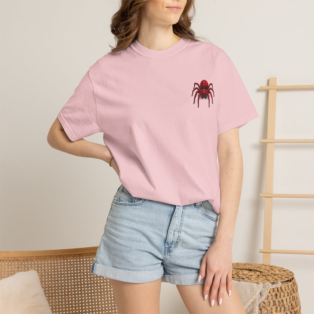 Red Tarantula Graphic T-Shirt — Creepy Spider Tee for Halloween & Goth Style