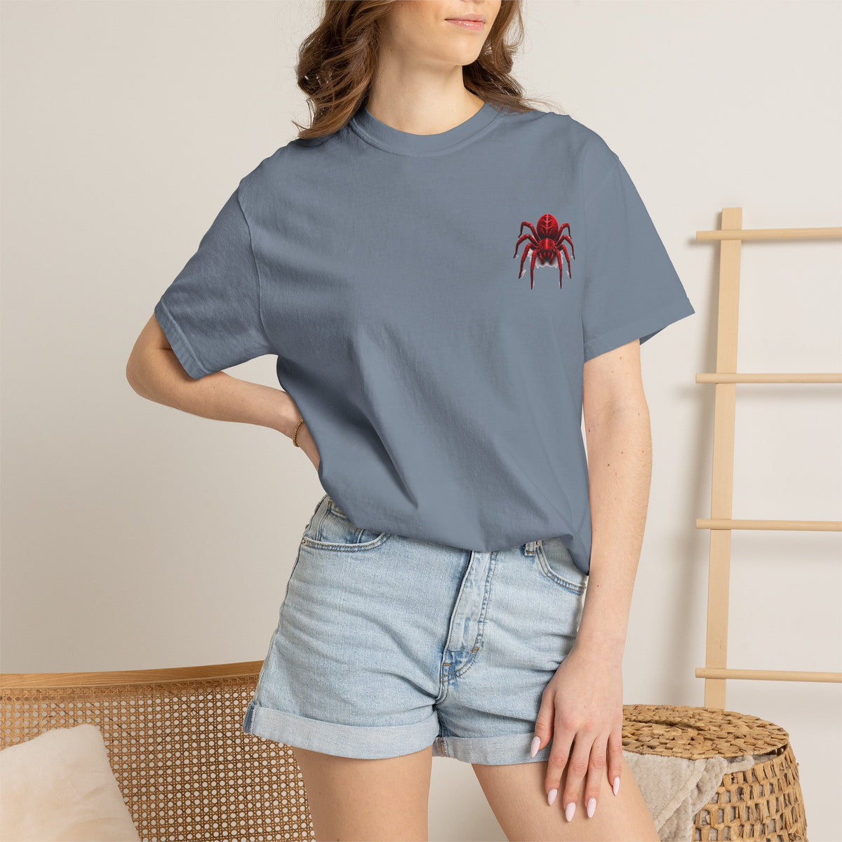 Red Tarantula Graphic T-Shirt — Creepy Spider Tee for Halloween & Goth Style