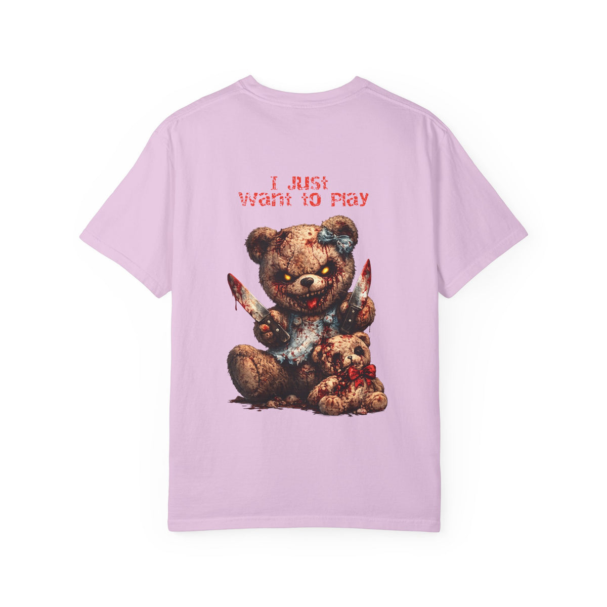 Graphic T-Shirt — 'I Just Want to Play' Bloody Teddy Horror Tee