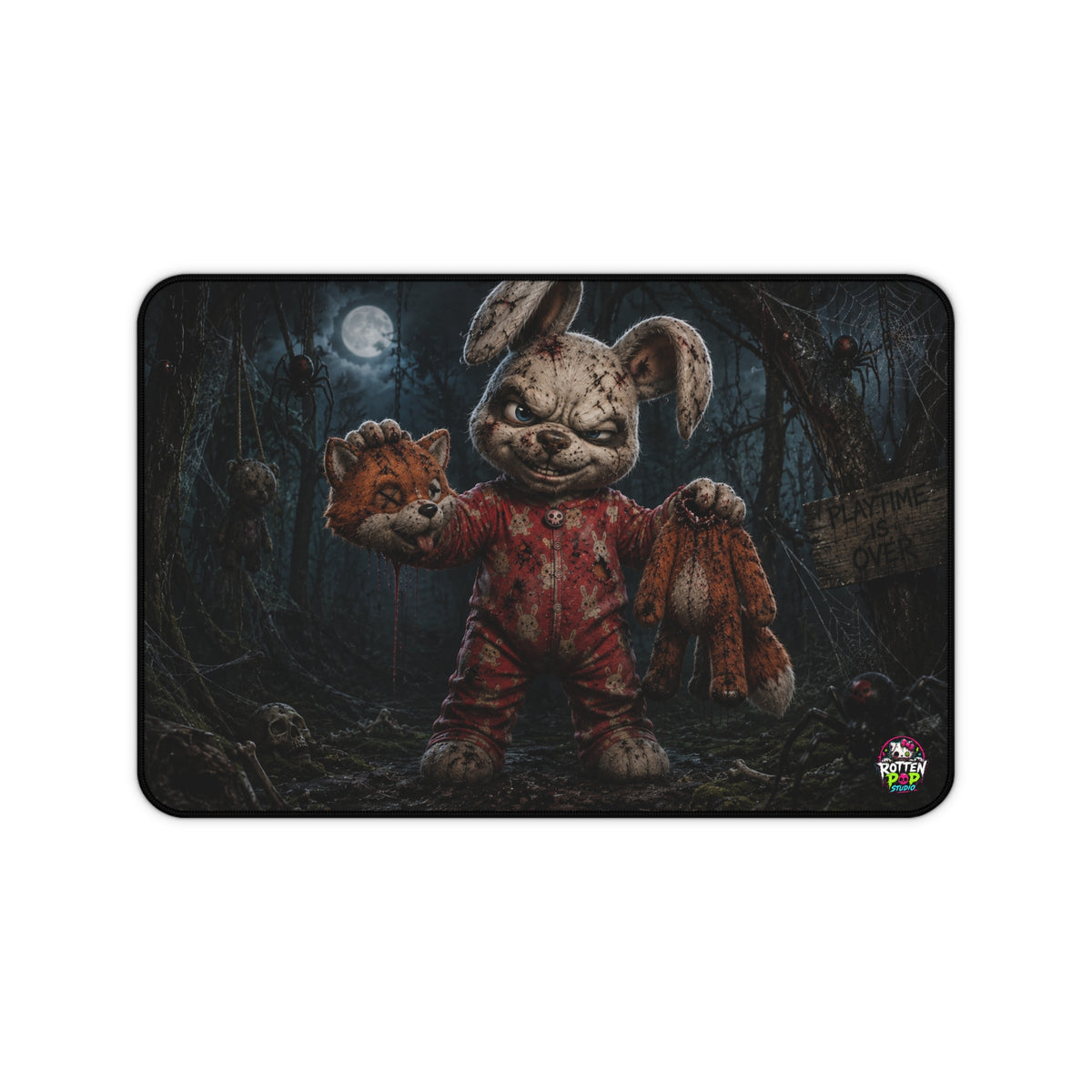 Horror Bunny Desk Mat — Creepy Forest Bunny with Masked Head Gaming Mouse Pad