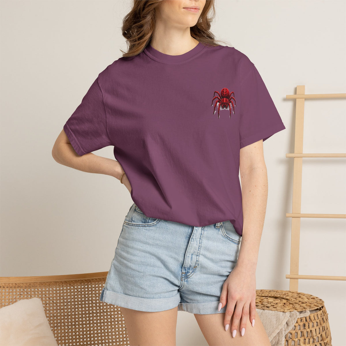 Red Tarantula Graphic T-Shirt — Creepy Spider Tee for Halloween & Goth Style