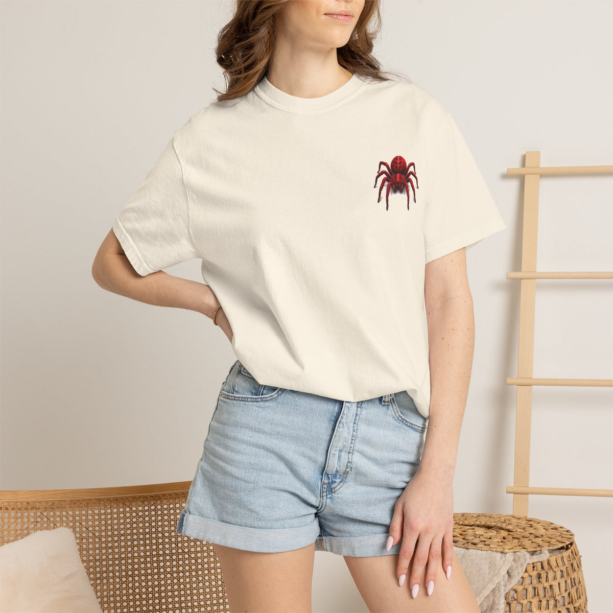 Red Tarantula Graphic T-Shirt — Creepy Spider Tee for Halloween & Goth Style