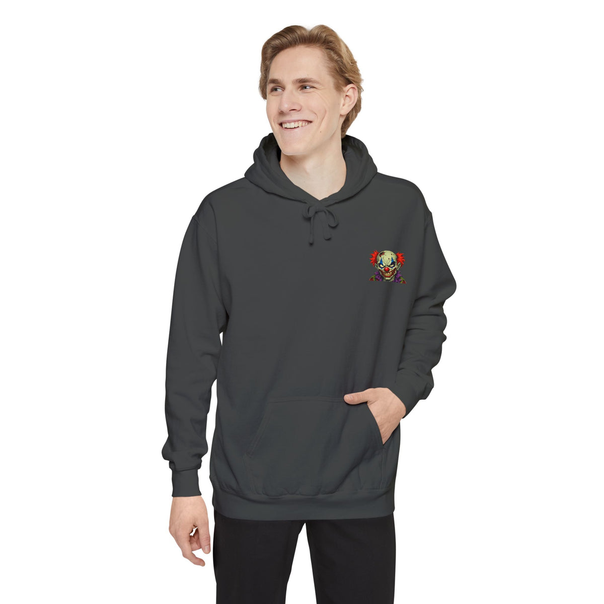 Graphic Hoodie — Colorful Floral Skull Chest Patch