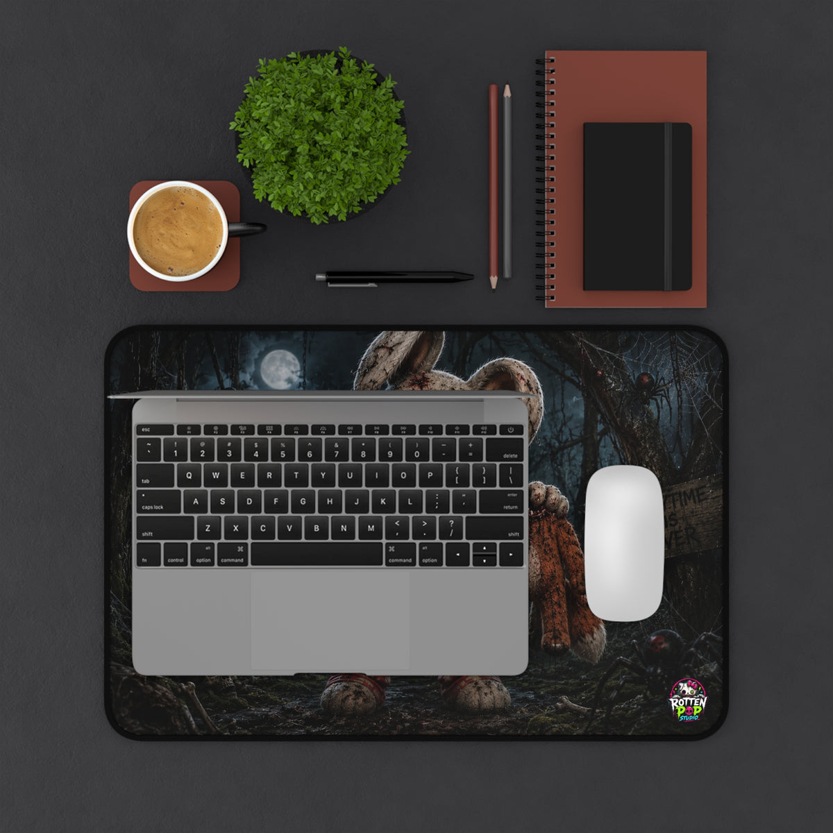 Horror Bunny Desk Mat — Creepy Forest Bunny with Masked Head Gaming Mouse Pad