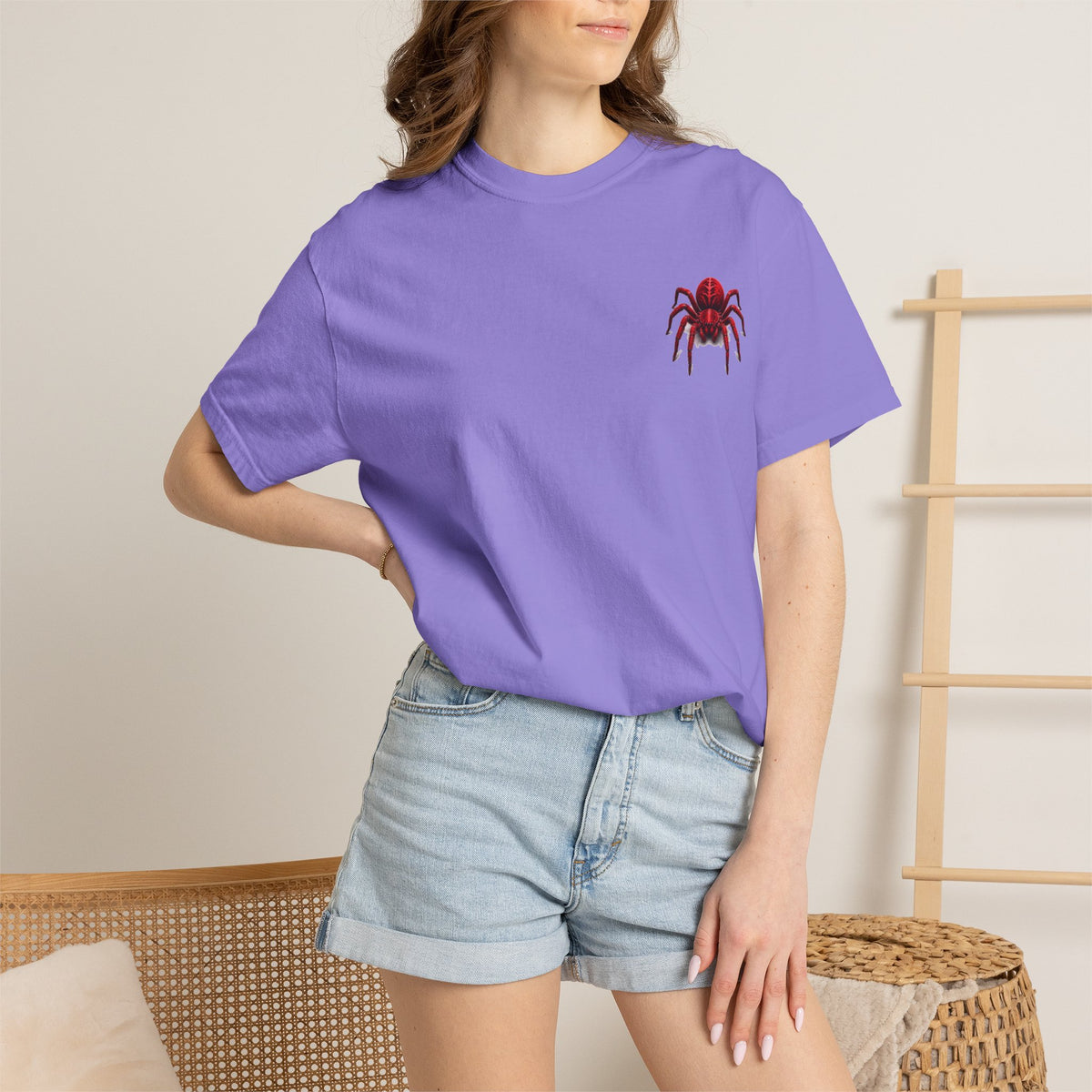 Red Tarantula Graphic T-Shirt — Creepy Spider Tee for Halloween & Goth Style