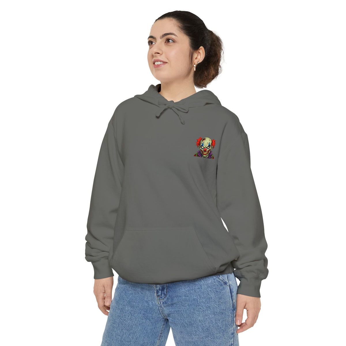 Graphic Hoodie — Colorful Floral Skull Chest Patch