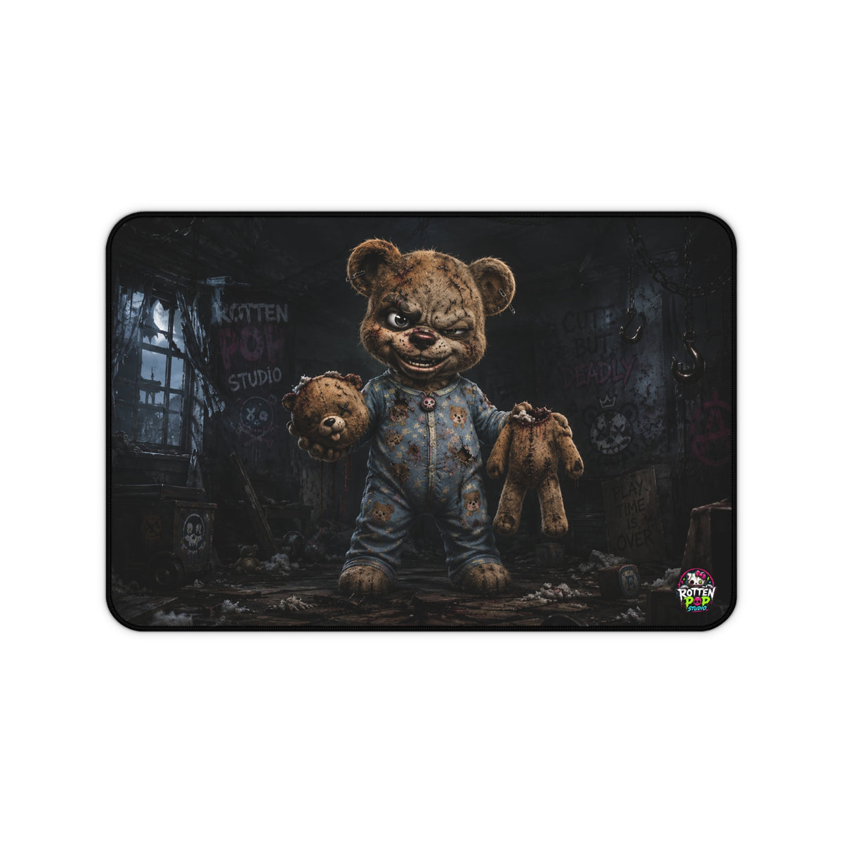 Creepy Teddy Desk Mat – Horror Gaming Mouse Pad with Scary Bear Design