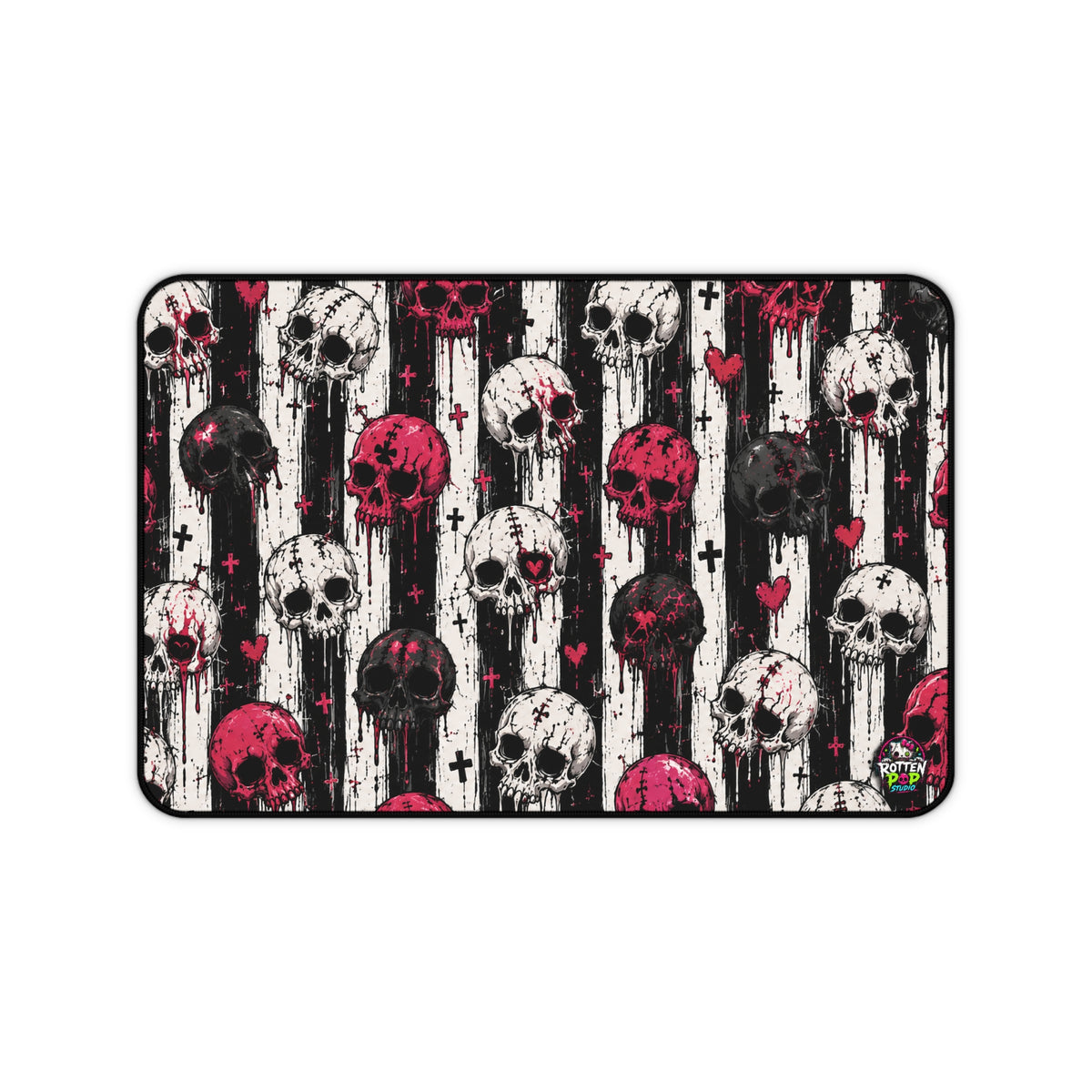 Skull Stripe Desk Mat — Gothic Pink & Black Gaming/Office Mouse Pad