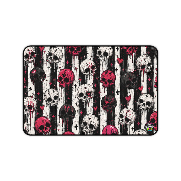 Skull Stripe Desk Mat — Gothic Pink & Black Gaming/Office Mouse Pad