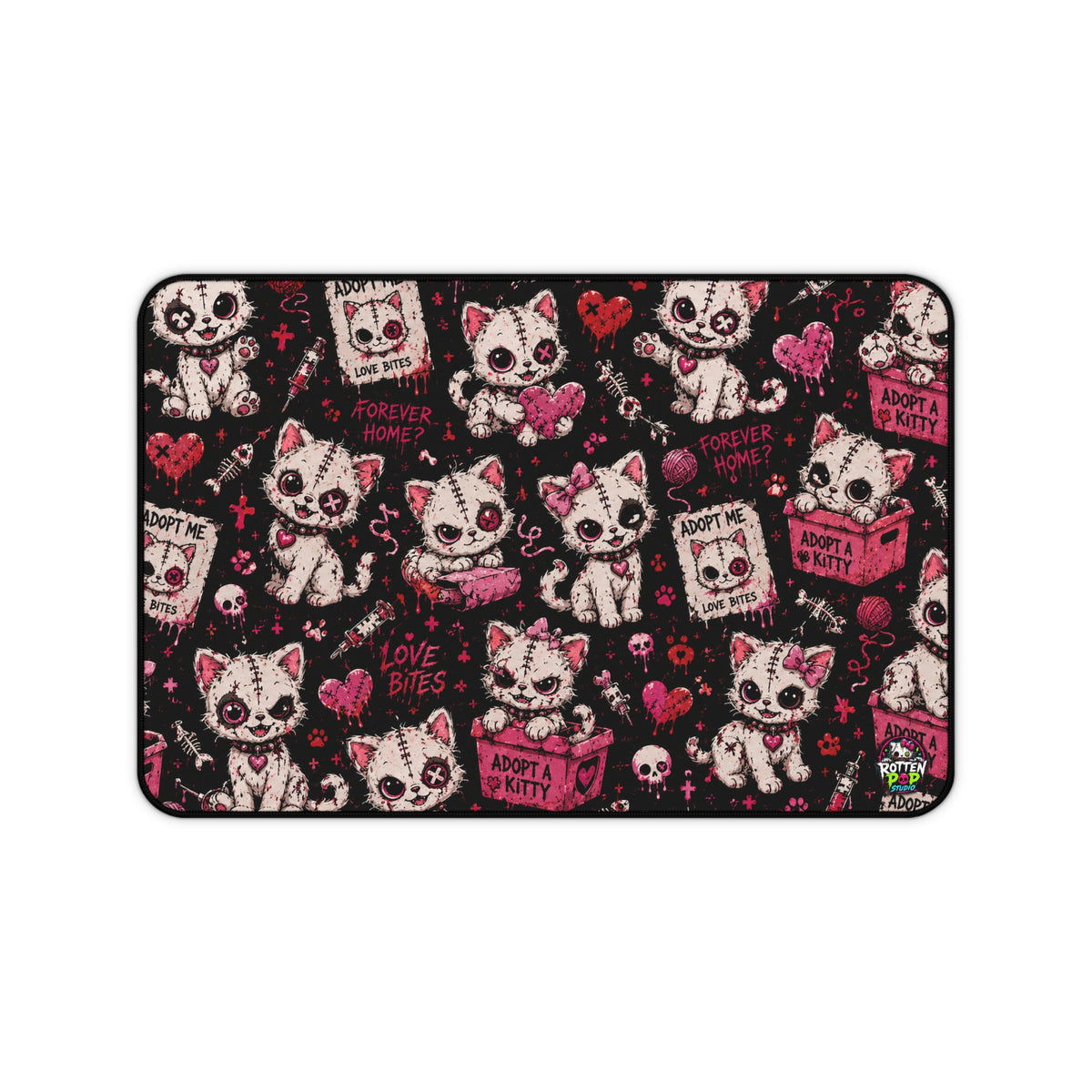 Cute Gothic Cat Desk Mat — ‘Adopt a Kitty’ Patterned Desk Pad