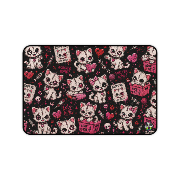 Cute Gothic Cat Desk Mat — ‘Adopt a Kitty’ Patterned Desk Pad