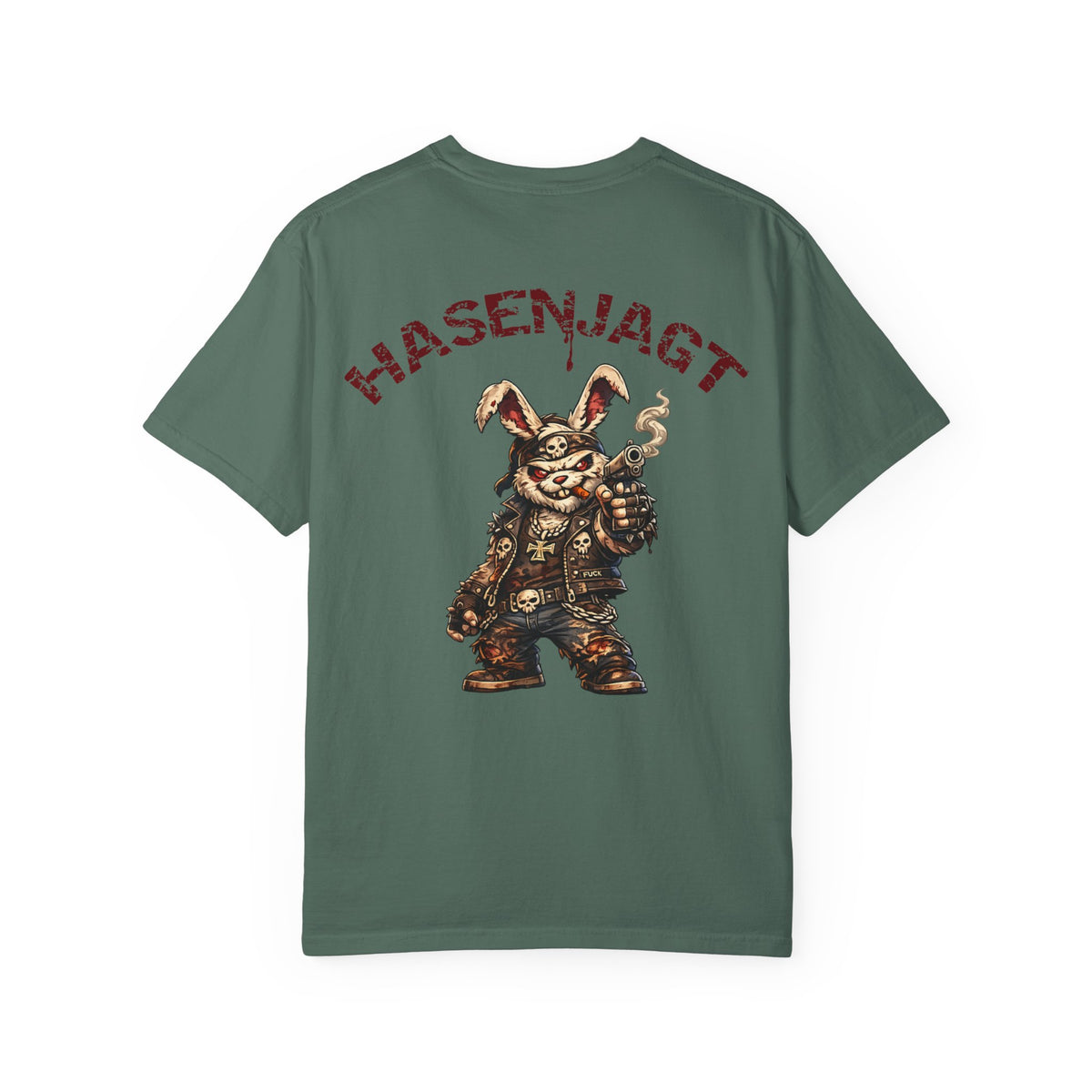 Hasenjagt Biker Bunny Graphic T-Shirt — Vintage Hunter Rabbit Design
