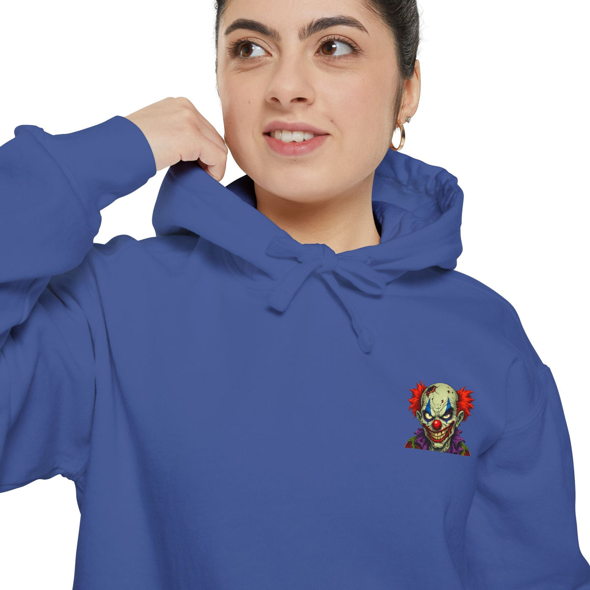 Graphic Hoodie — Colorful Floral Skull Chest Patch