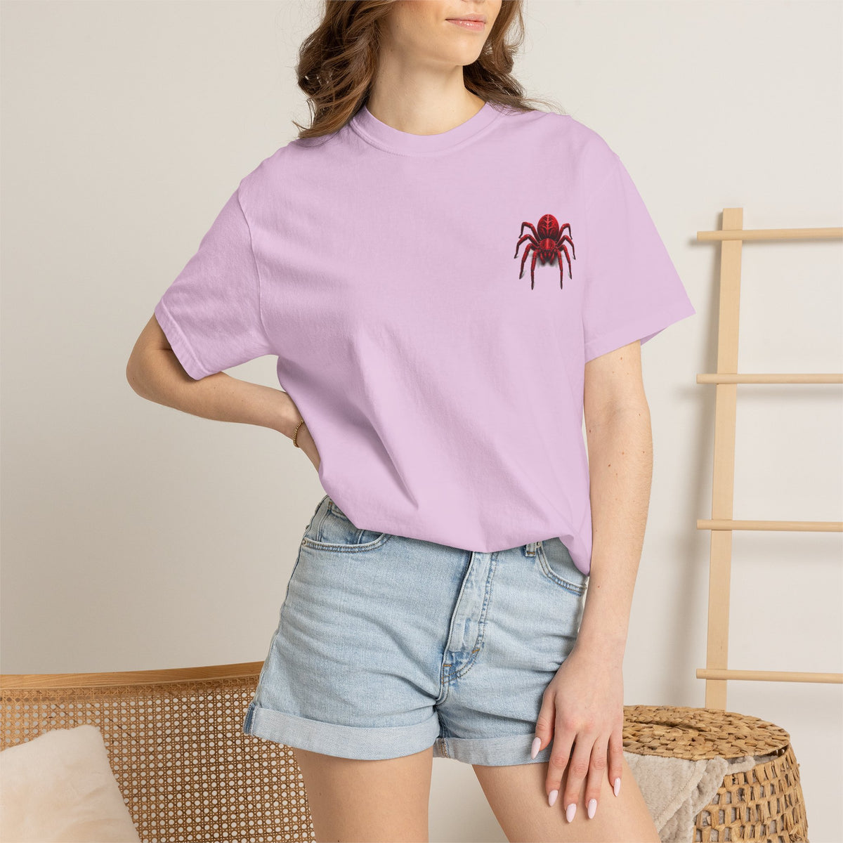 Red Tarantula Graphic T-Shirt — Creepy Spider Tee for Halloween & Goth Style