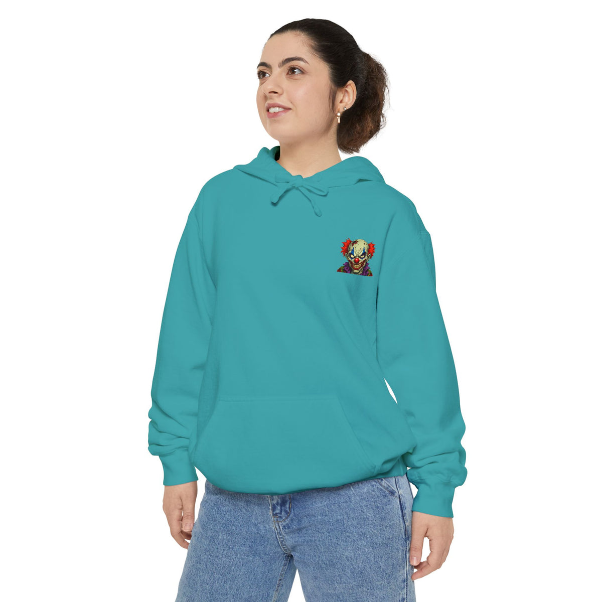 Graphic Hoodie — Colorful Floral Skull Chest Patch