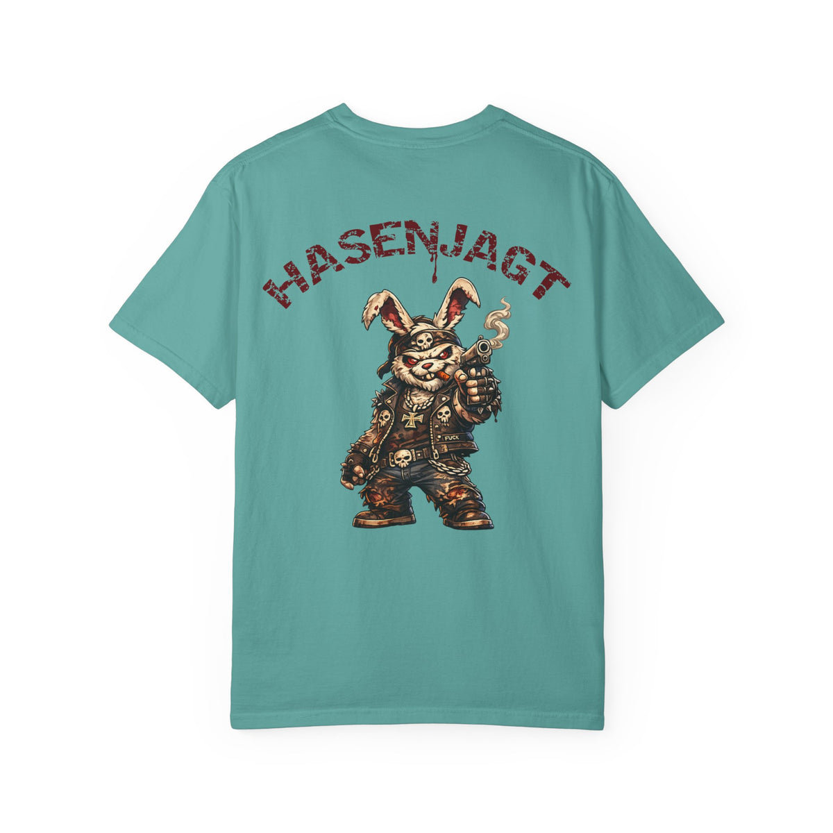 Hasenjagt Biker Bunny Graphic T-Shirt — Vintage Hunter Rabbit Design